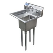 Amgood Stainless Steel Utility Sink with 10in Left Drainboard NSF SINK 101410-10L - FAUCET